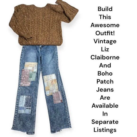 Vintage 80’s-90’s brown cable knit oversized sweater with shoulder pads size S - Picture 9 of 9